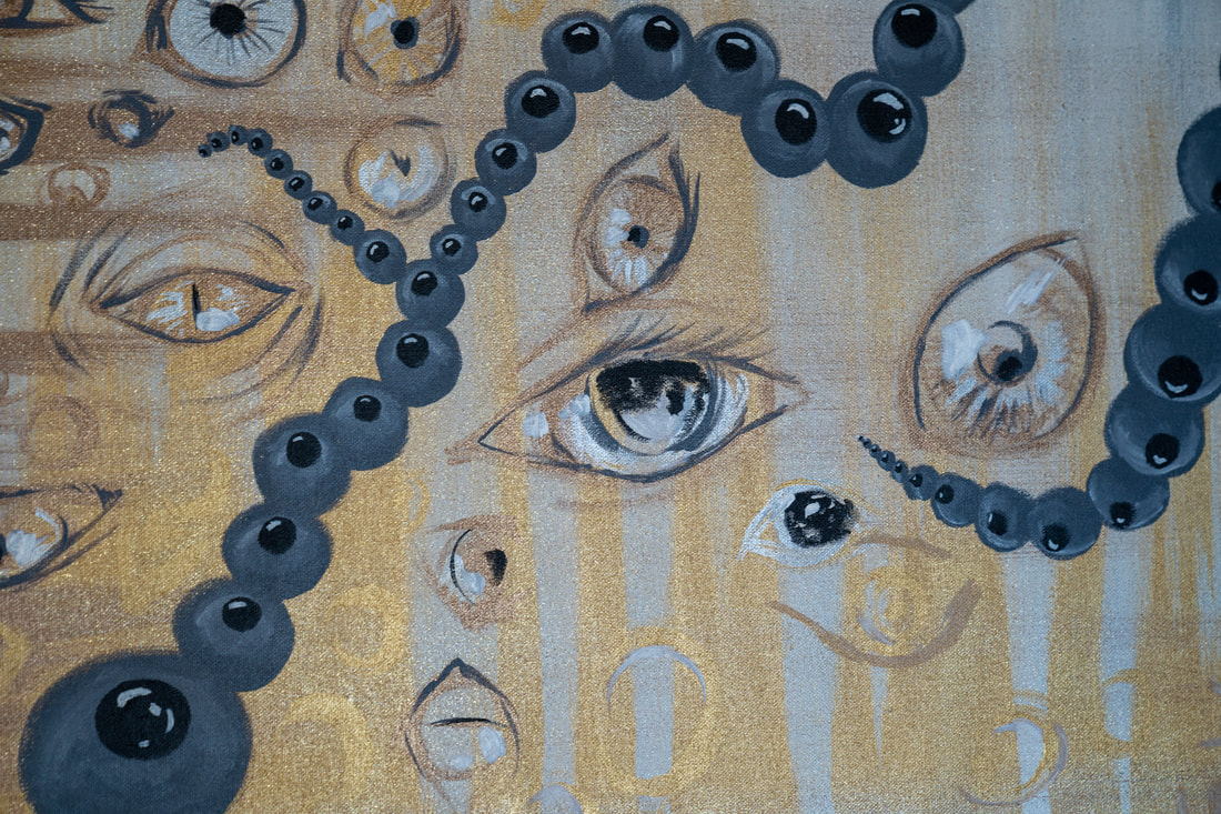 Painting detail: Is there such thing as too many eyeballs? Glitter