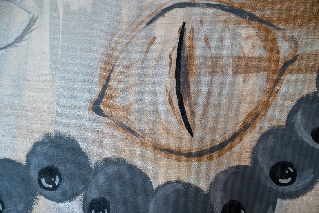 Painting detail: Is there such things as too many eyeballs? Glitter. 